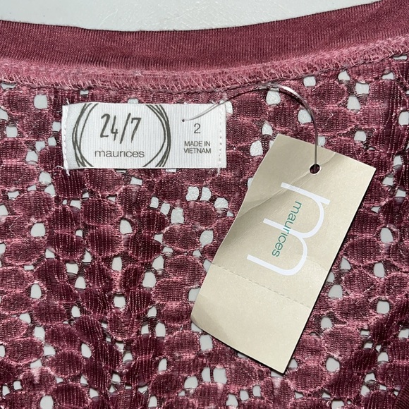 Maurices 24/7 NWT Size 2 Washed Purple Crochet Lace Knot Hemline Knit Top Shirt - Picture 7 of 7